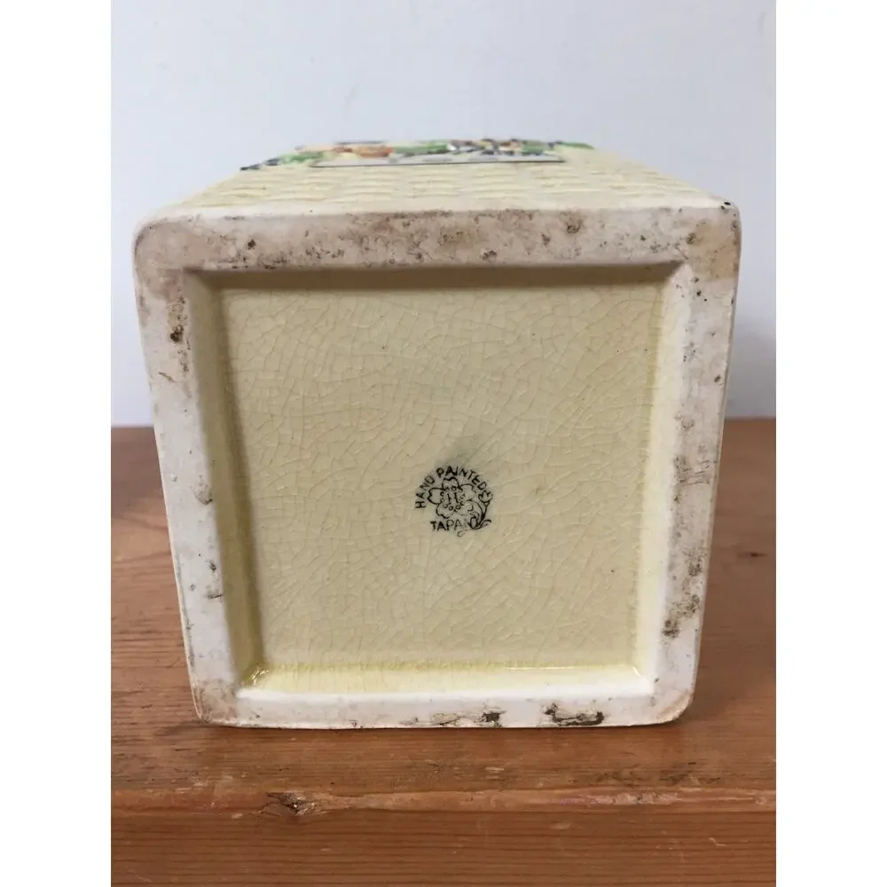 Vtg Hotta Yu Shoten Japan Japanese Basketweave Majolica Kitchen Canister Tea Jar